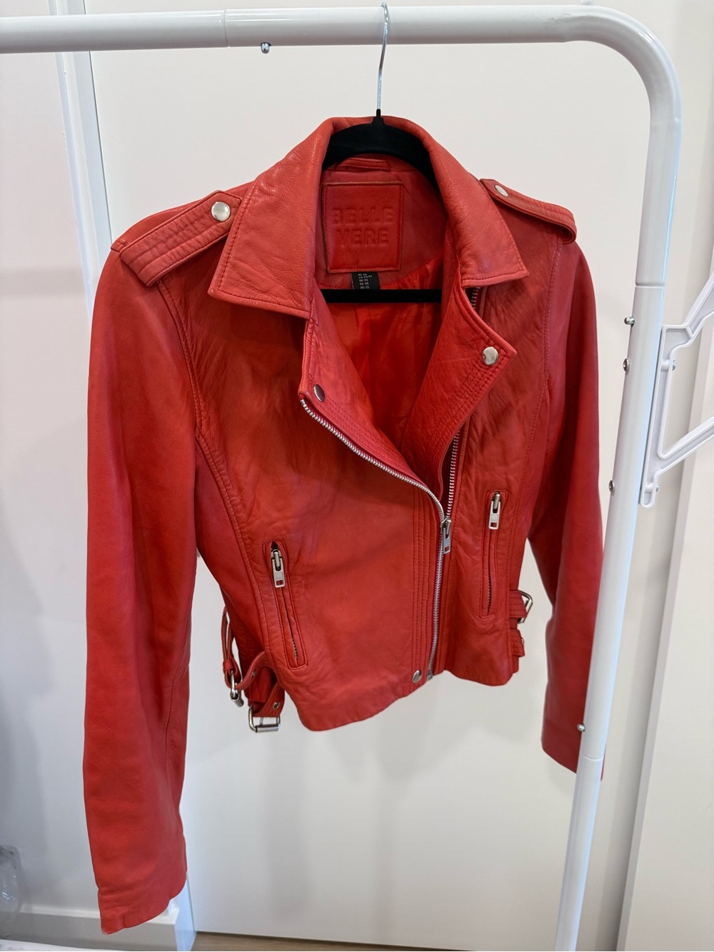 Belle Mare Red Leather Biker Jacket - Women's